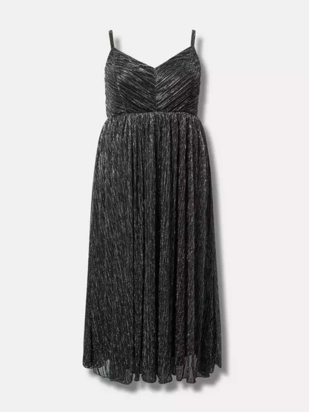 Glitzy Black Metallic Tea Length Sleeveless Dresses